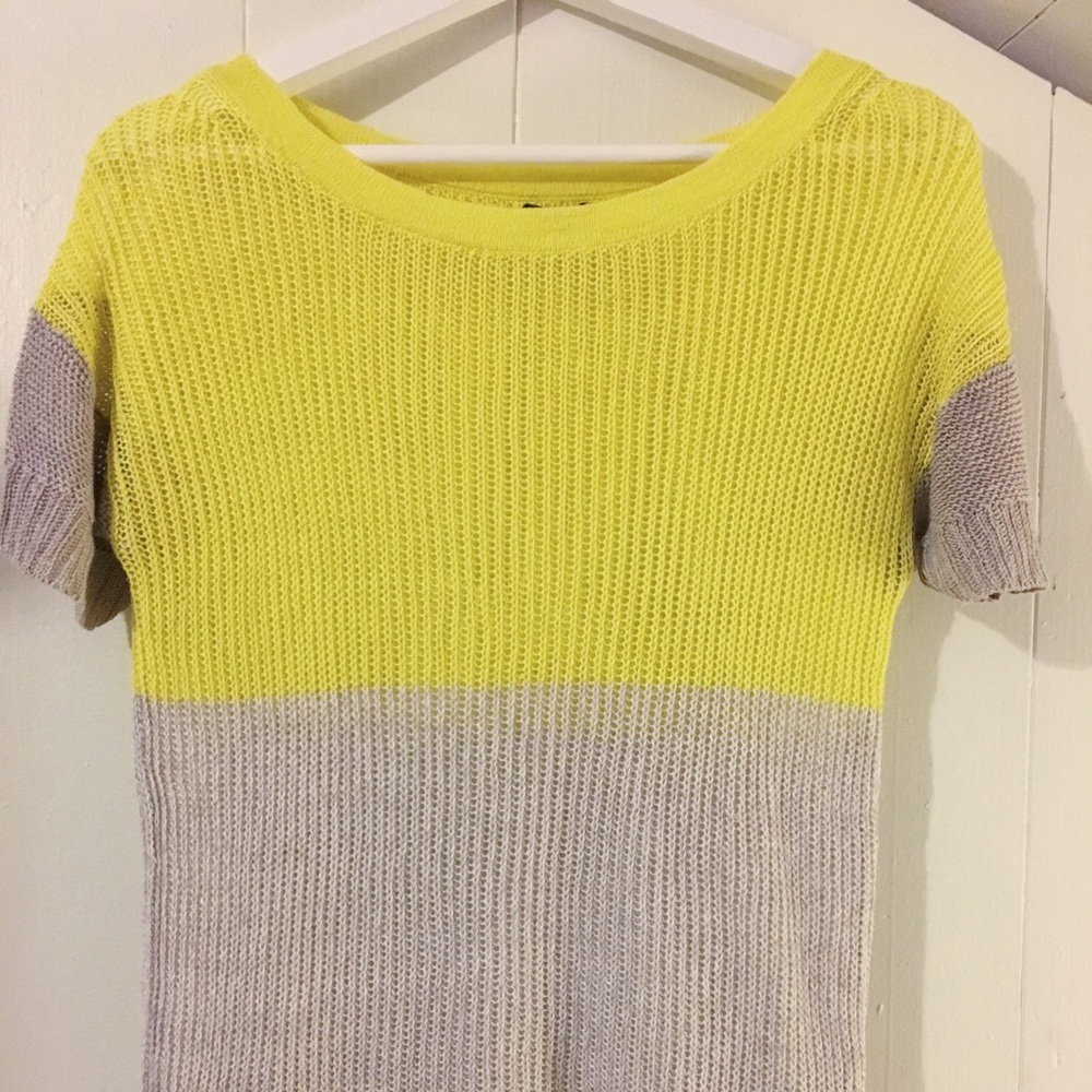 JCrew Color block Neon Yellow Tan Top